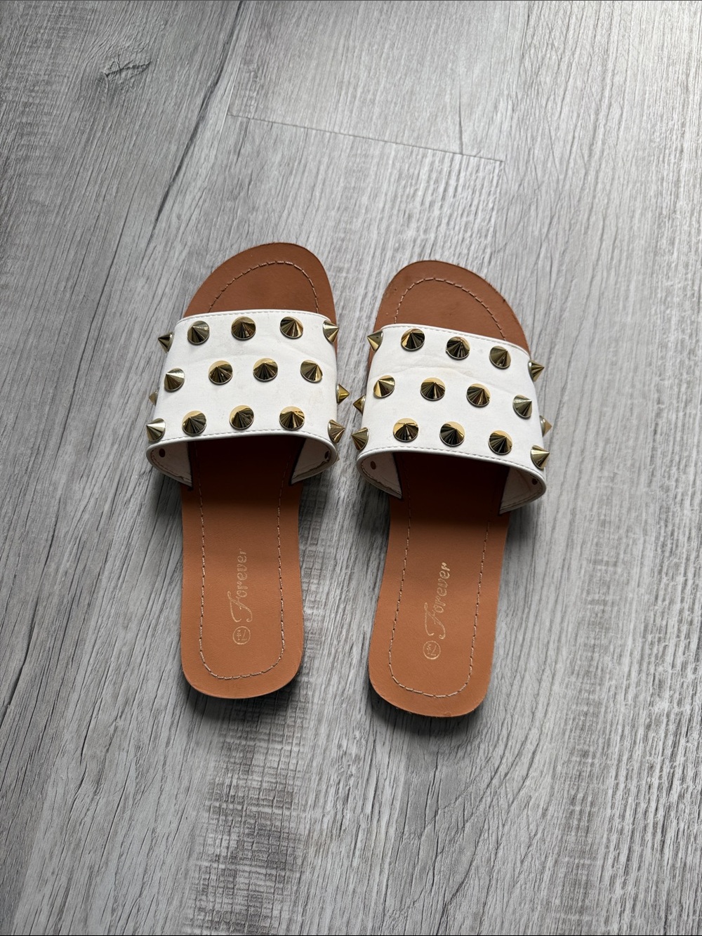 Forever White Studded Slide Sandals